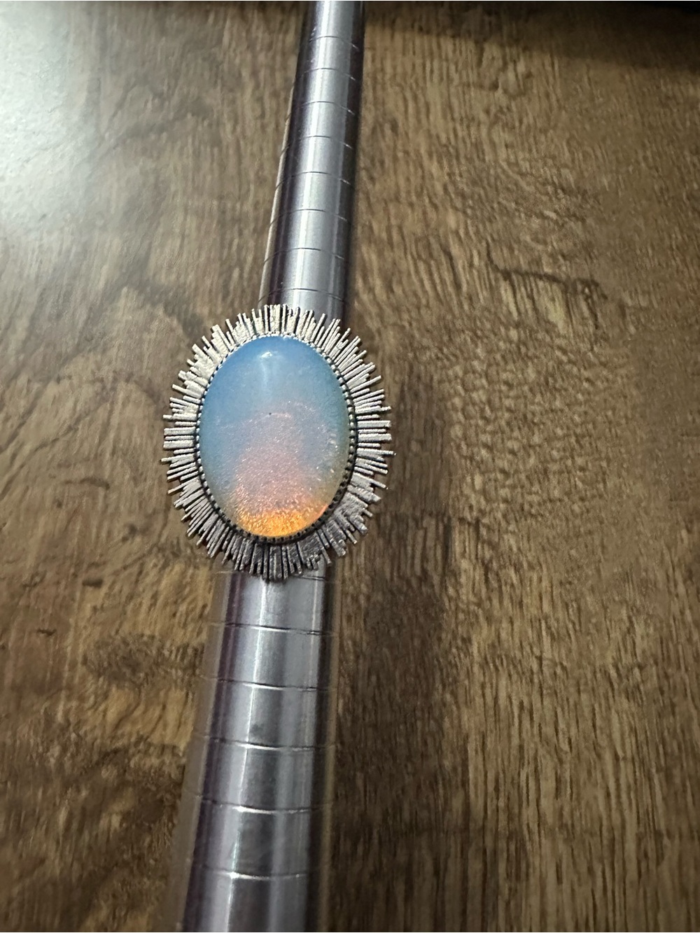 Opalite oval ring with silver setting